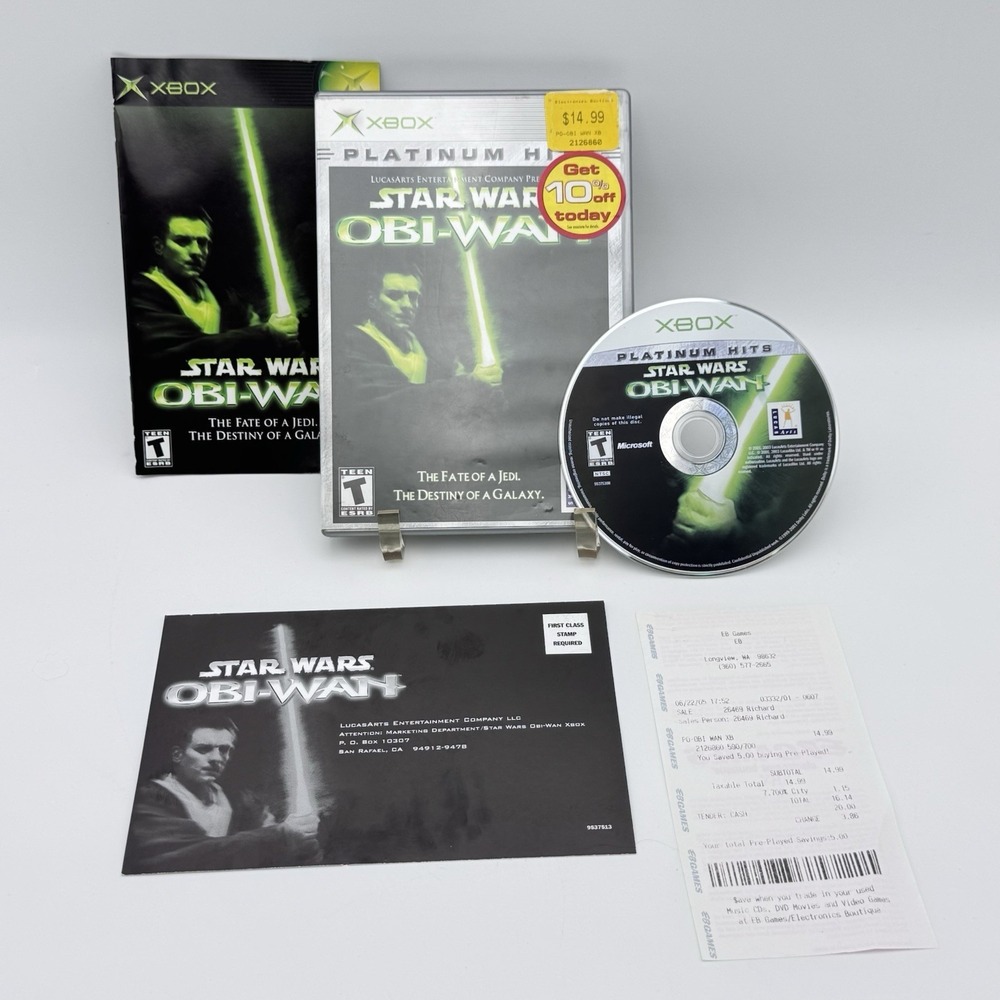 Star Wars: Obi-Wan (Microsoft Xbox, 2001) Complete CIB W/ Reg card Platinum Hit